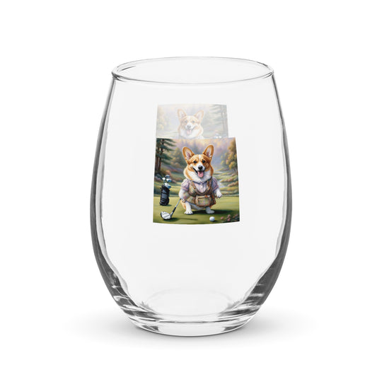 Pembroke Welsh Corgi Golf- Stemless wine glass v3