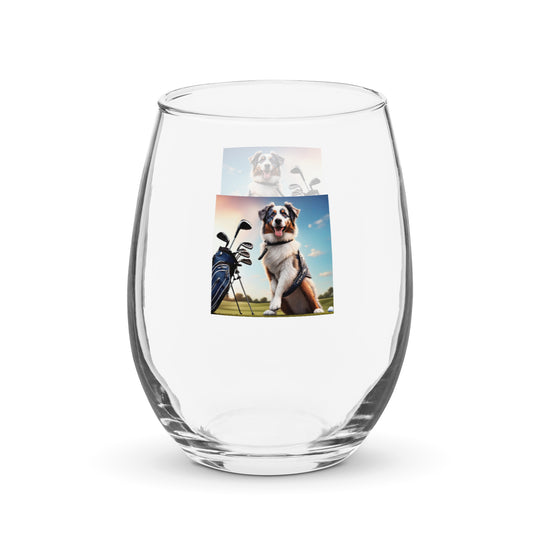 Australian Shepherd Golfer- Stemless wine glass