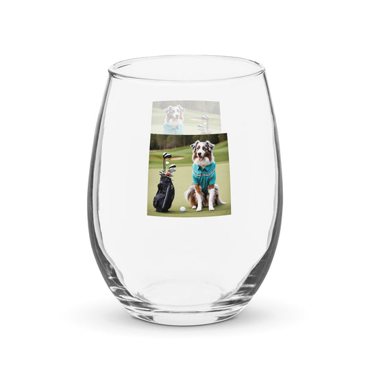 Australian Shepherd Golfer- Stemless wine glass v4