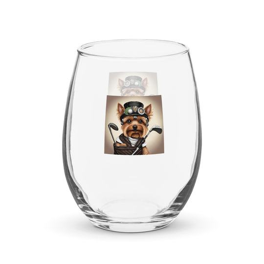 Yorkshire Terrier Golfer- Stemless wine glass v3