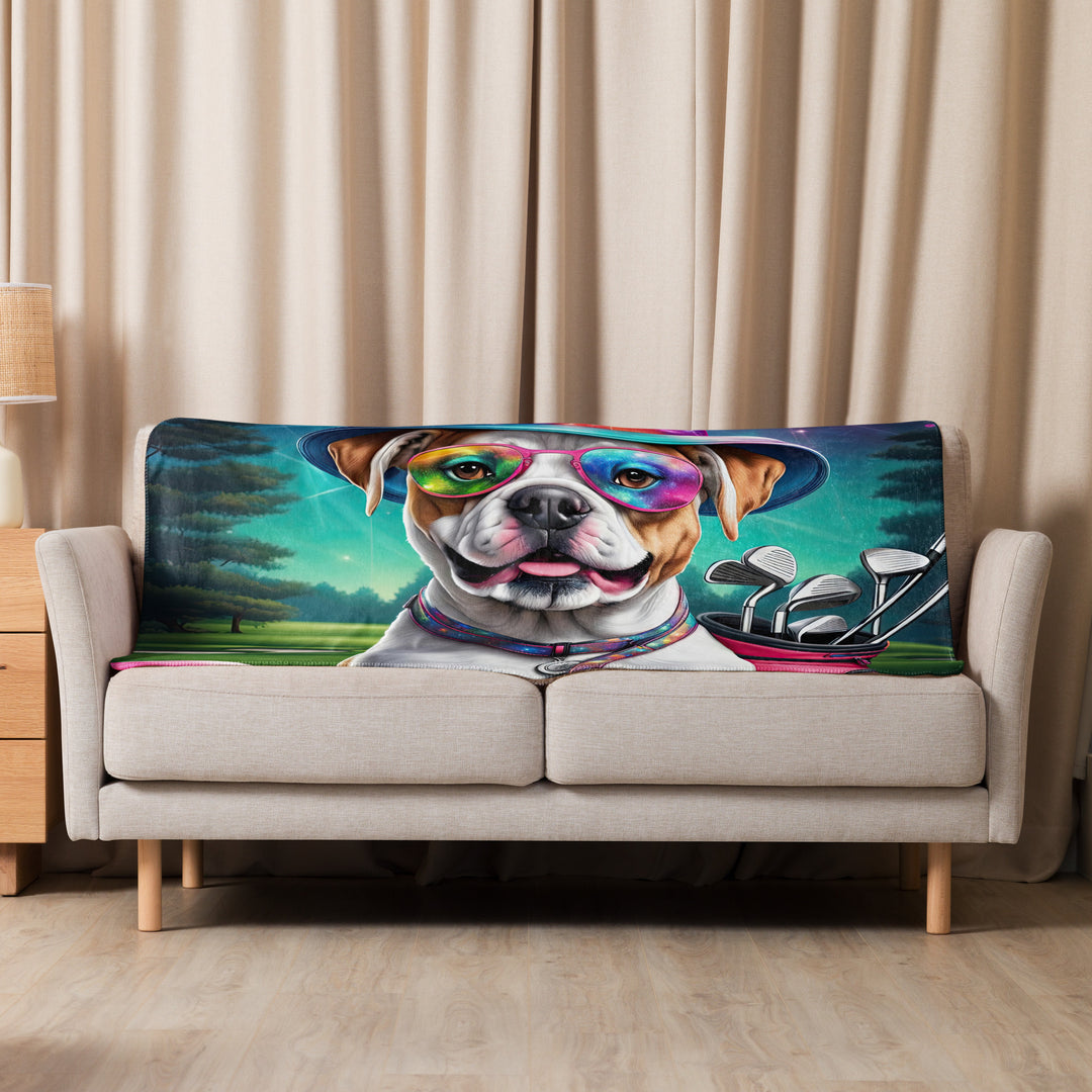 American Bulldog Golfer- Sherpa blanket v4