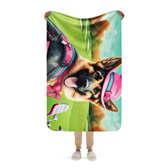 German Shepherd Golfer- Sherpa blanket v2