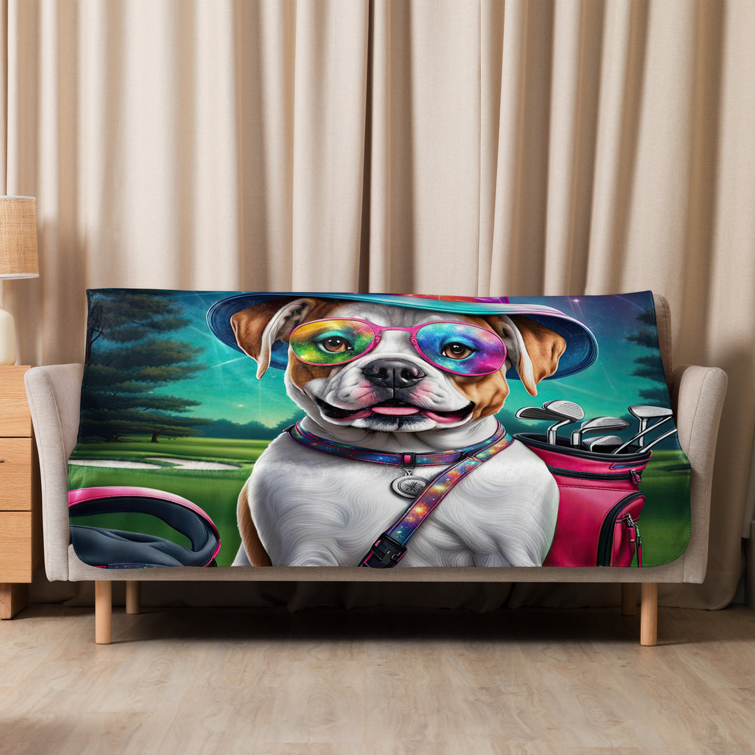 American Bulldog Golfer- Sherpa blanket v4