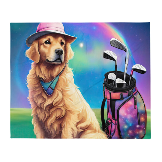 Golden Retriever Golfer- Throw Blanket v2