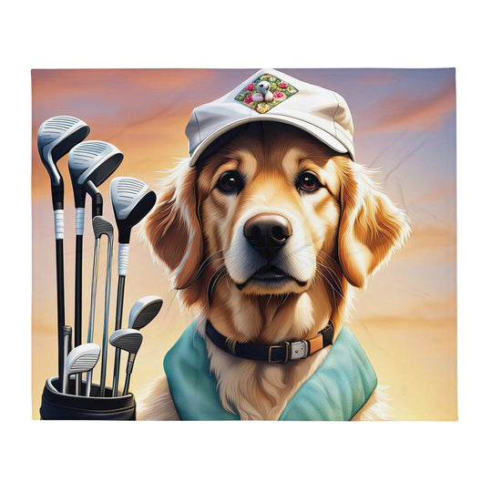 Golden Retriever Golfer- Throw Blanket v4