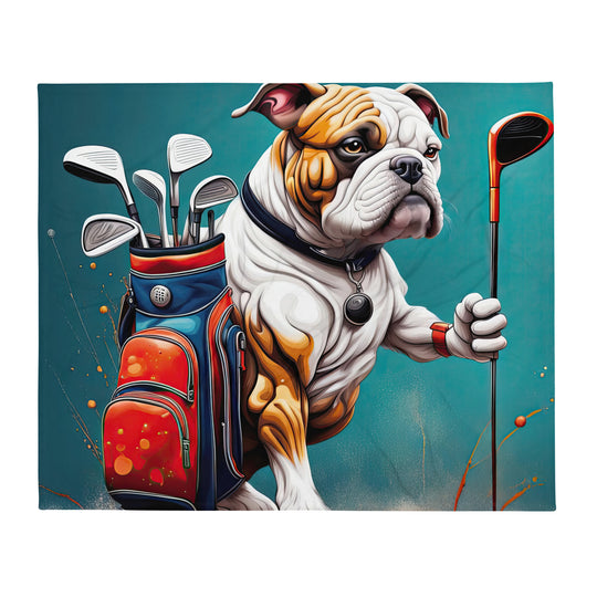 Bulldog Golfer- Throw Blanket