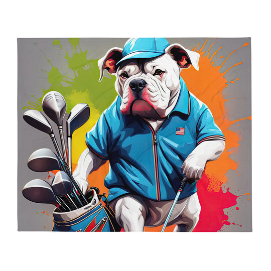 Bulldog Golfer- Throw Blanket v3