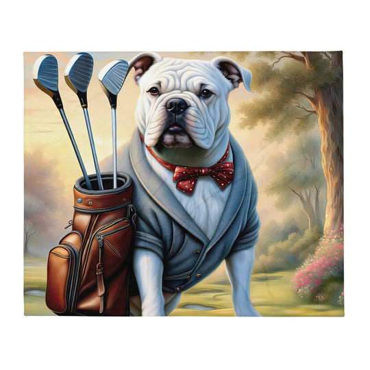 Bulldog Golfer- Throw Blanket v4