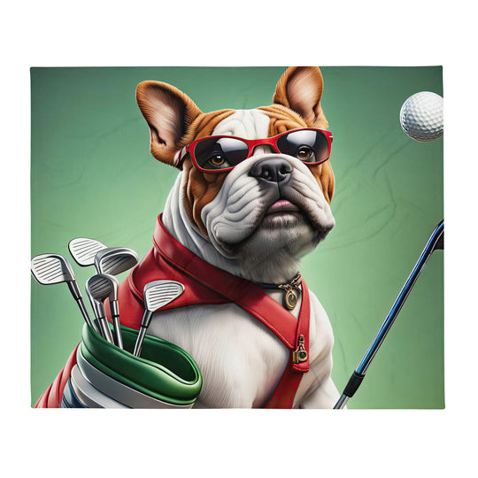 Bulldog Golfer- Throw Blanket v2