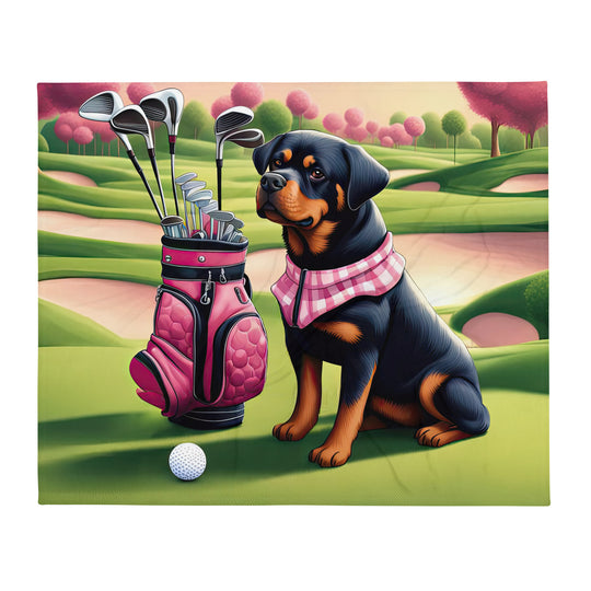 Rottweiler Golfer- Throw Blanket