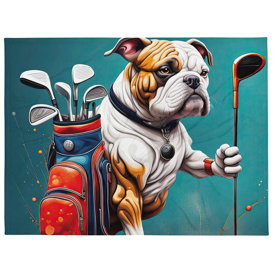 Bulldog Golfer- Throw Blanket