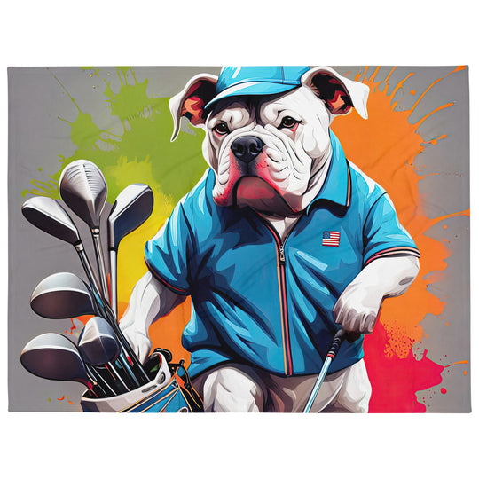 Bulldog Golfer- Throw Blanket v3