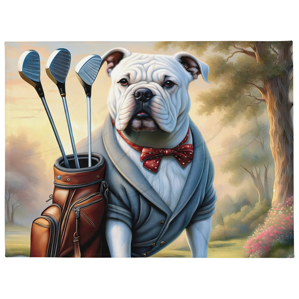 Bulldog Golfer- Throw Blanket v4