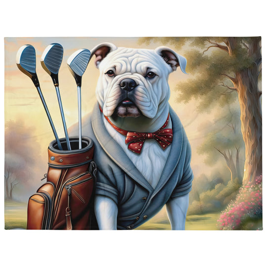 Bulldog Golfer- Throw Blanket v4