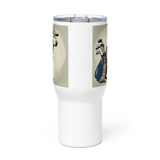 Travel mug with a handle-Labrador Retriever Golfer