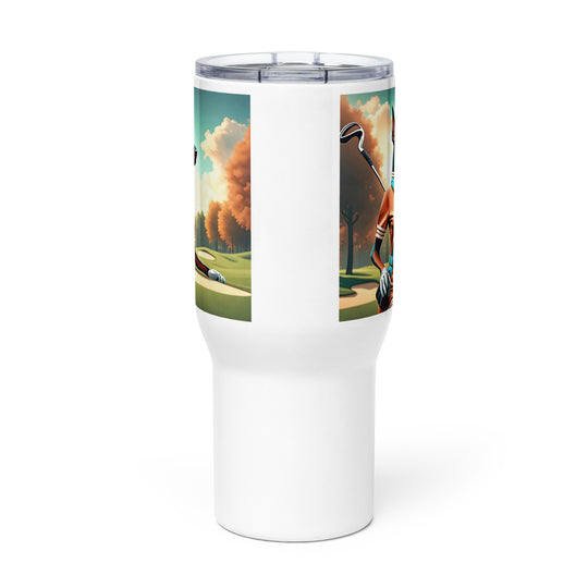 Doberman Pinscher Golfer- Travel mug with a handle