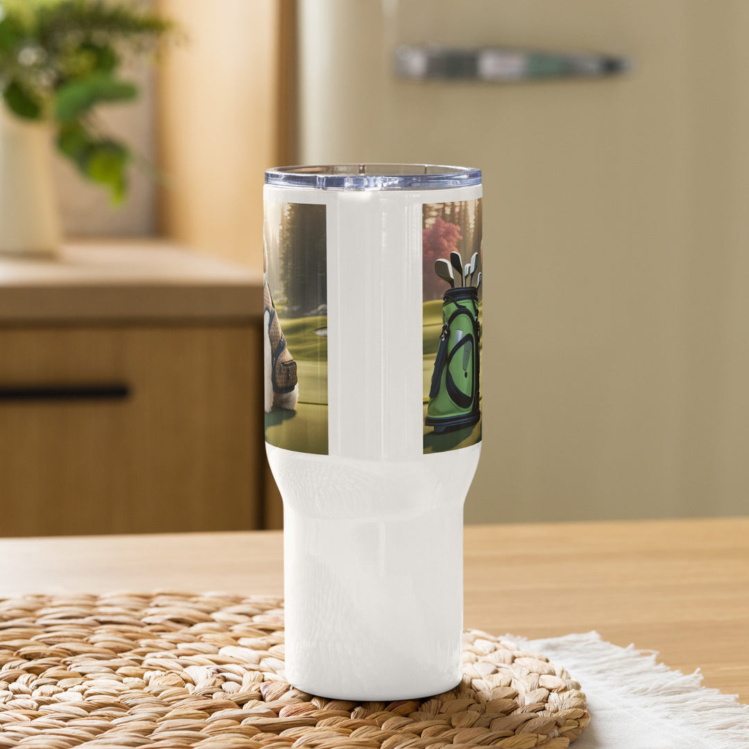 Goldendoodle Golfer- Travel mug with a handle v2