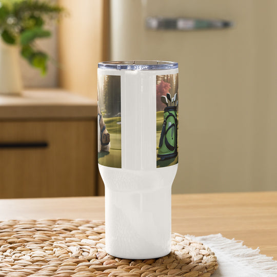 Goldendoodle Golfer- Travel mug with a handle v2
