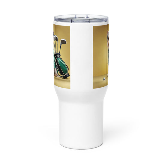 Morkie Golfer- Travel mug with a handle