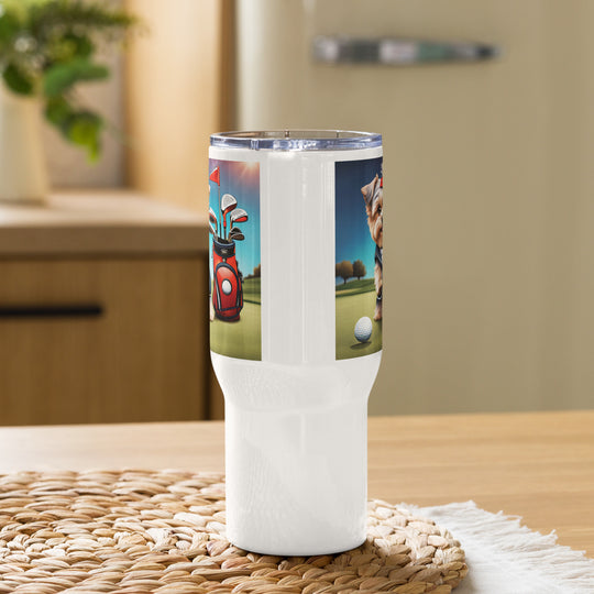 Morkie Golfer- Travel mug with a handle v2