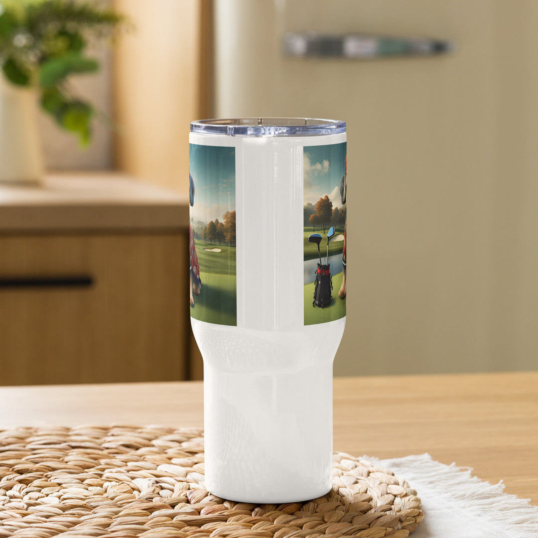 Yorkipoo Golfer- Travel mug with a handle v2