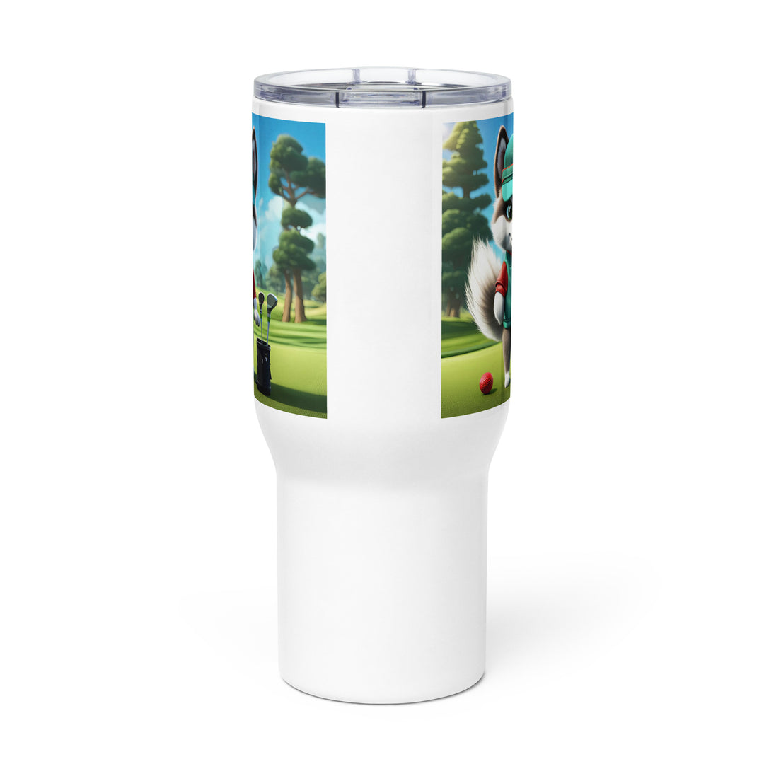 Pomsky Golfer- Travel mug with a handle v11
