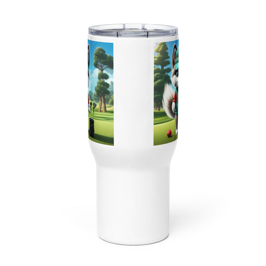 Pomsky Golfer- Travel mug with a handle v11