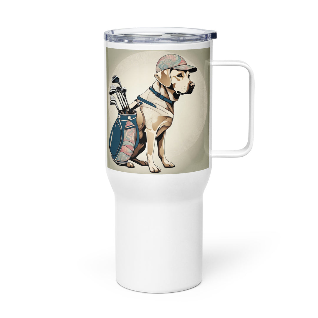 Travel mug with a handle-Labrador Retriever Golfer