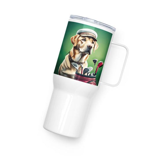 Travel mug with a handle-Labrador Retriever Golfer V7