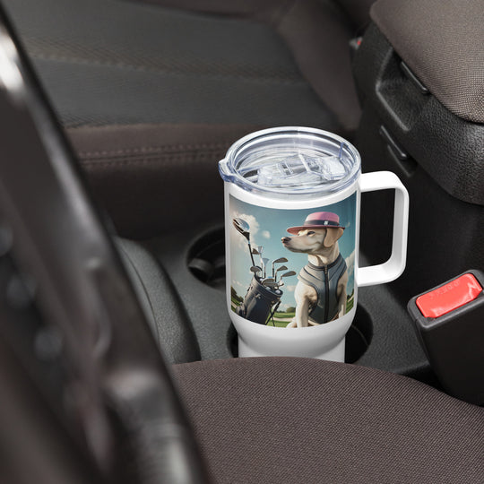 Travel mug with a handle-Labrador Retriever Golfer V8