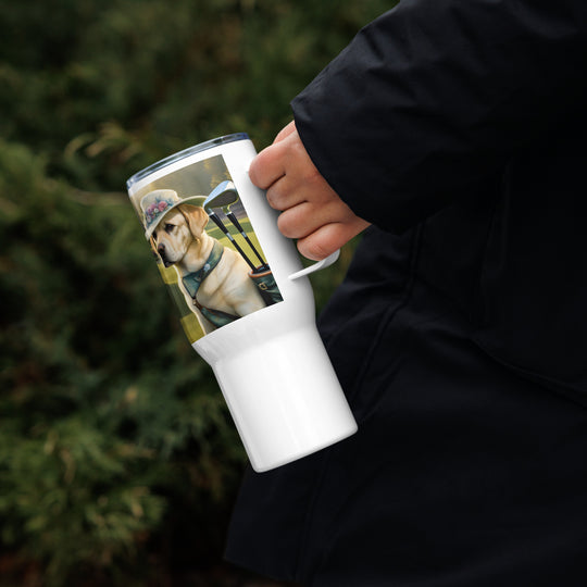 Travel mug with a handle-Labrador Retriever Golfer V9