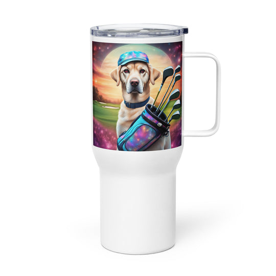 Travel mug with a handle-Labrador Retriever Golfer V13