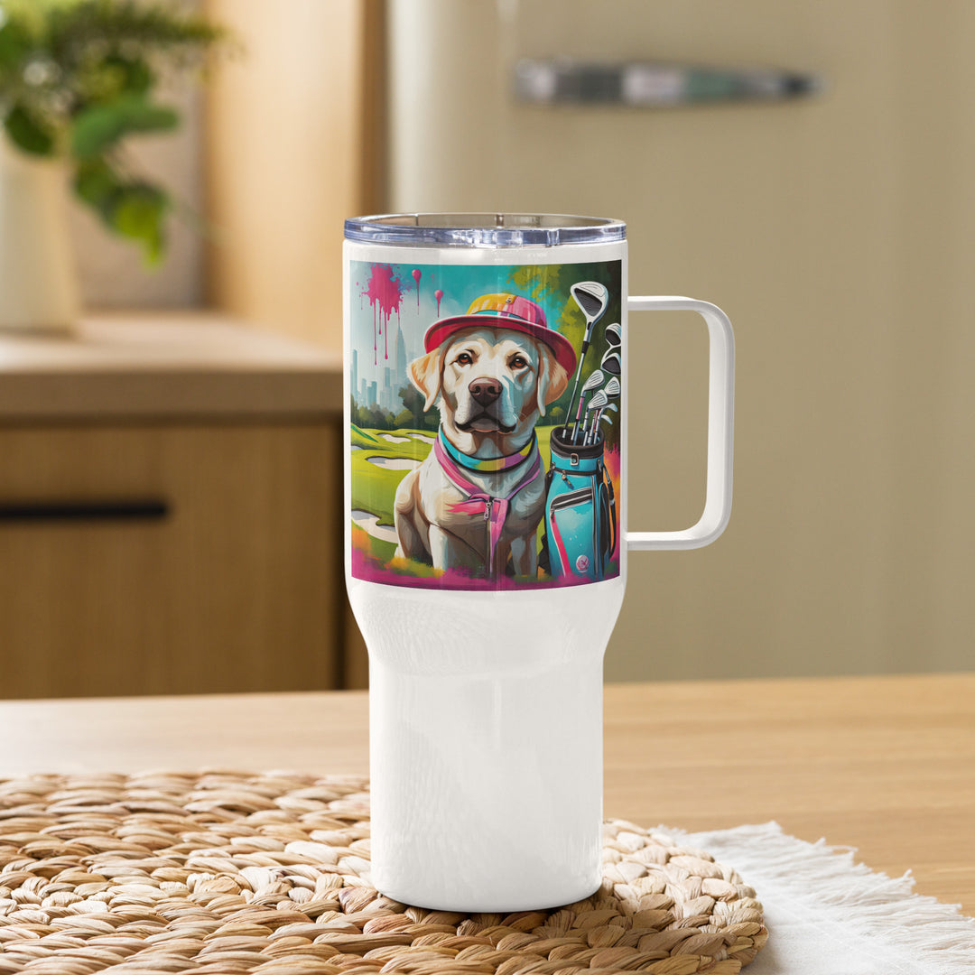 Travel mug with a handle-Labrador Retriever Golfer V16