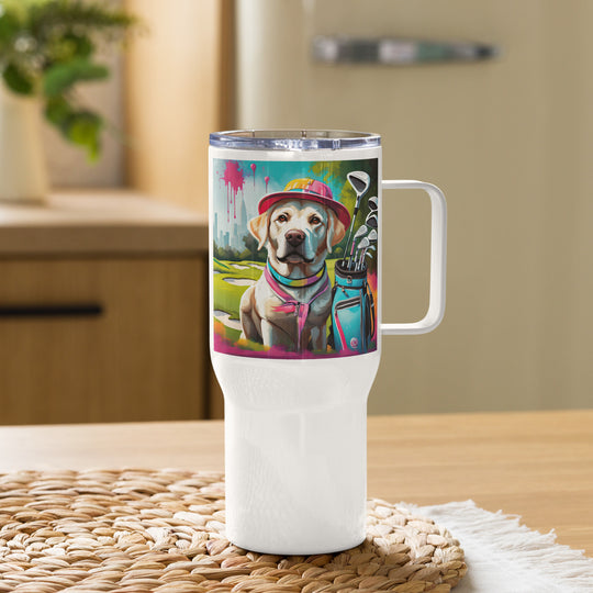 Travel mug with a handle-Labrador Retriever Golfer V16