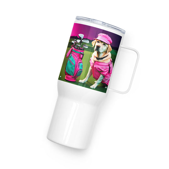 Travel mug with a handle-Labrador Retriever Golfer V18