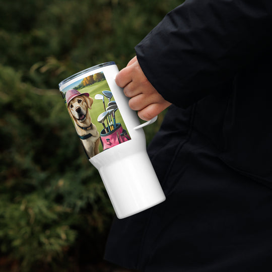 Travel mug with a handle-Labrador Retriever Golfer V20