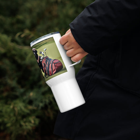 Golden Retriever Golfer- Travel mug with a handle v4