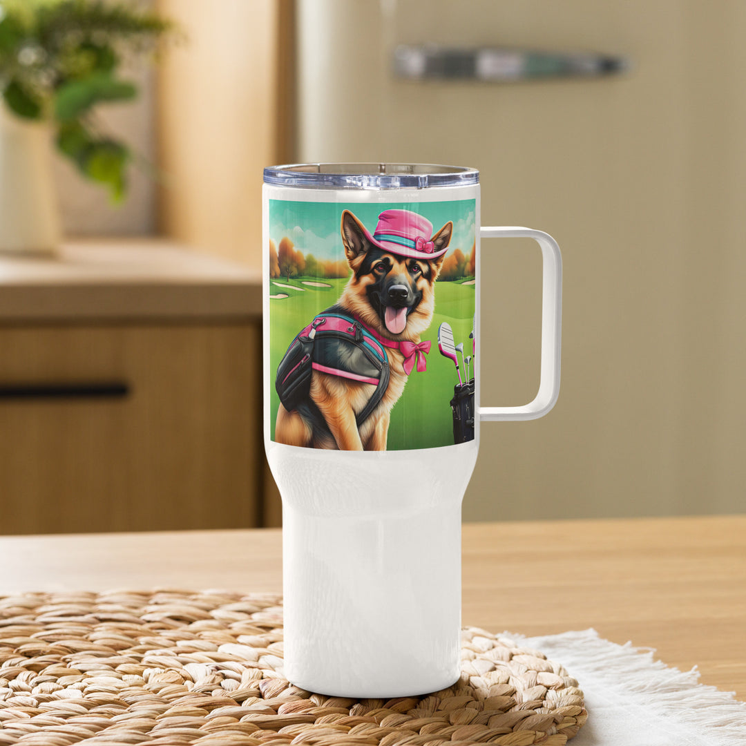 German Shepherd Golfer- Travel mug with a handle v2