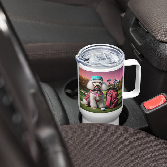 Poodle Golfer- Travel mug with a handle v2