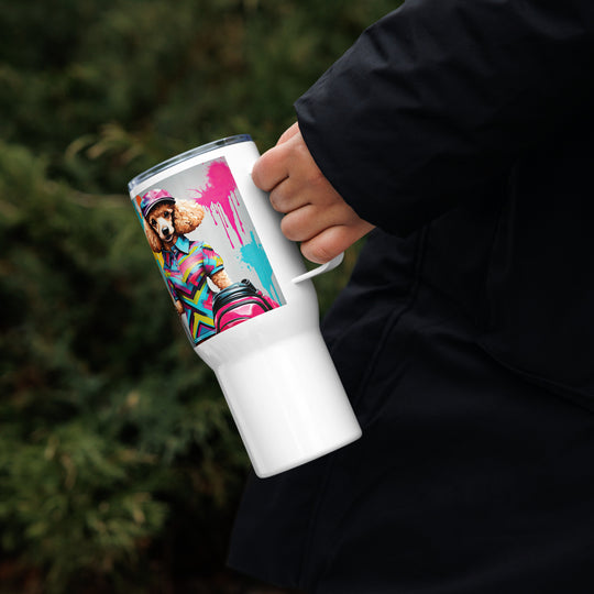 Poodle Golfer- Travel mug with a handle v3