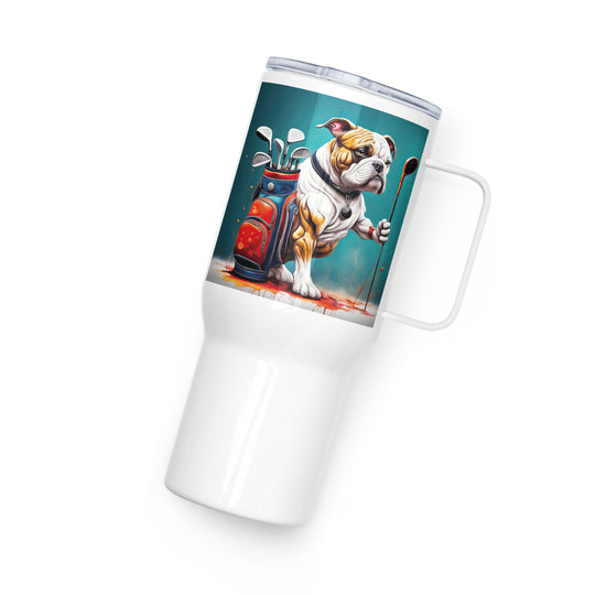 Bulldog Golfer- Travel mug with a handle v4