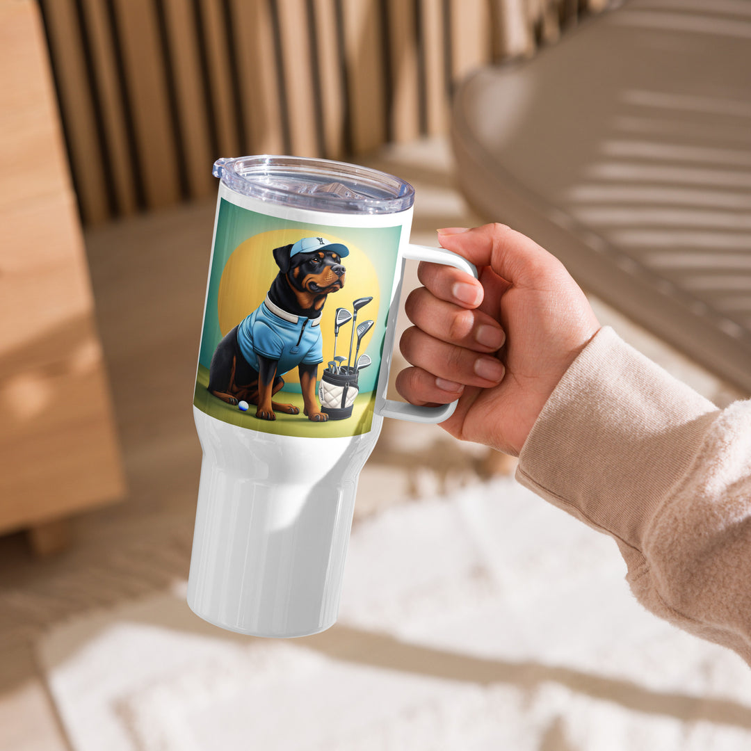 Rottweiler Golfer- Travel mug with a handle v3