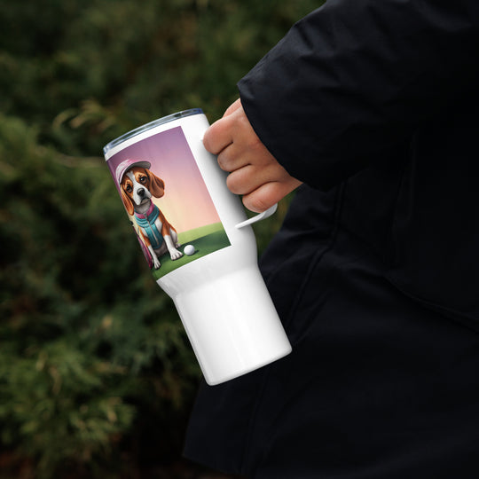 Beagle Golfer- Travel mug with a handle v3