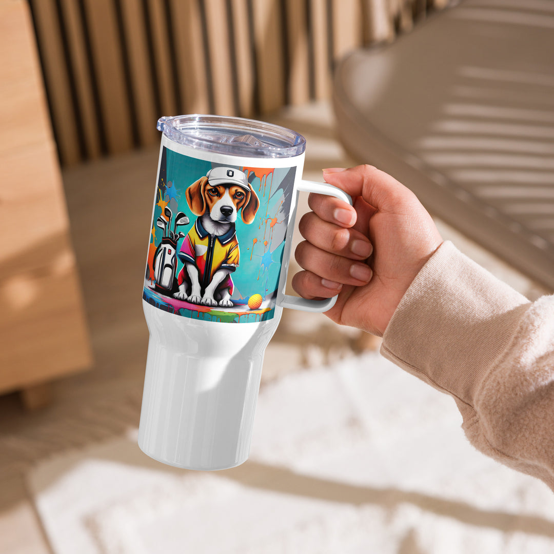 Beagle Golfer- Travel mug with a handle v4