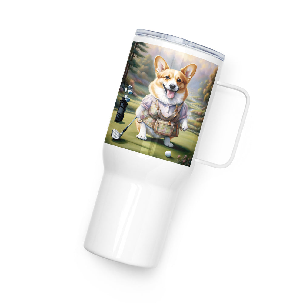 Pembroke Welsh Corgi Golfer- Travel mug with a handle v3