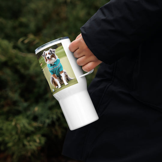 Australian Shepherd Golfer- Travel mug with a handle v4