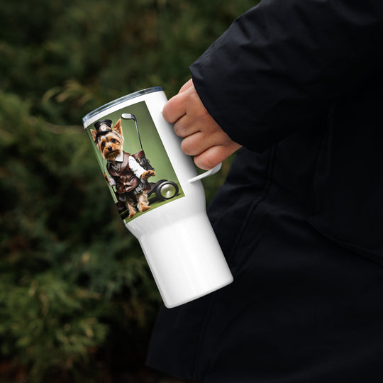 Yorkshire Terrier Golfer- Travel mug with a handle v4
