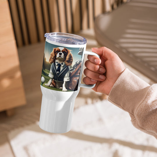 Cavalier King Charles Spaniel Golfer- Travel mug with a handle v3