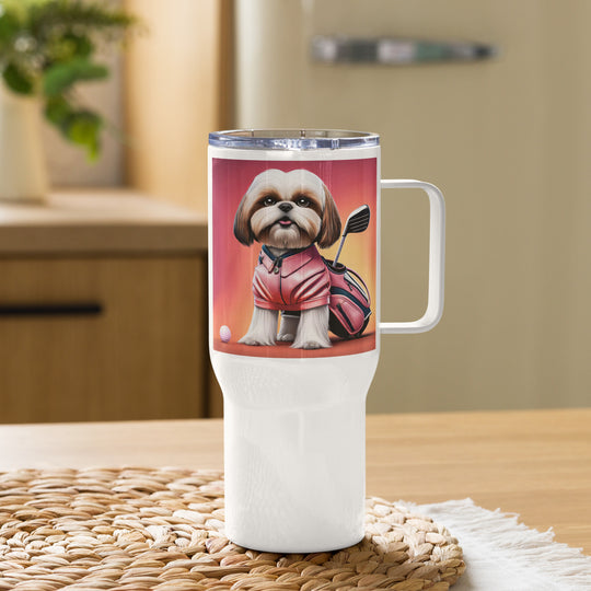 Shih Tzu Golfer- Travel mug with a handle v2