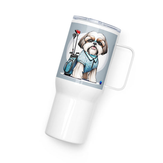 Shih Tzu Golfer- Travel mug with a handle v3
